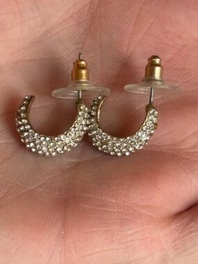 Gold-Tone Crystal Crescent Stud Earrings